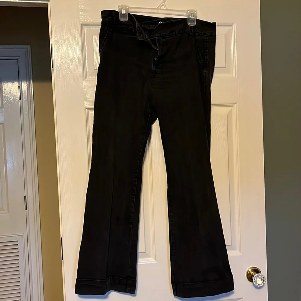 Black denim flare leg jeans. - Picture 1 of 8